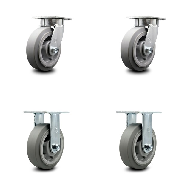 Service Caster 6 Inch Kingpinless Thermoplastic Rubber Wheel Swivel Caster Swivel 2 Rigid, 2PK SCC-KP30S620-TPRRF-2-R-2 - main